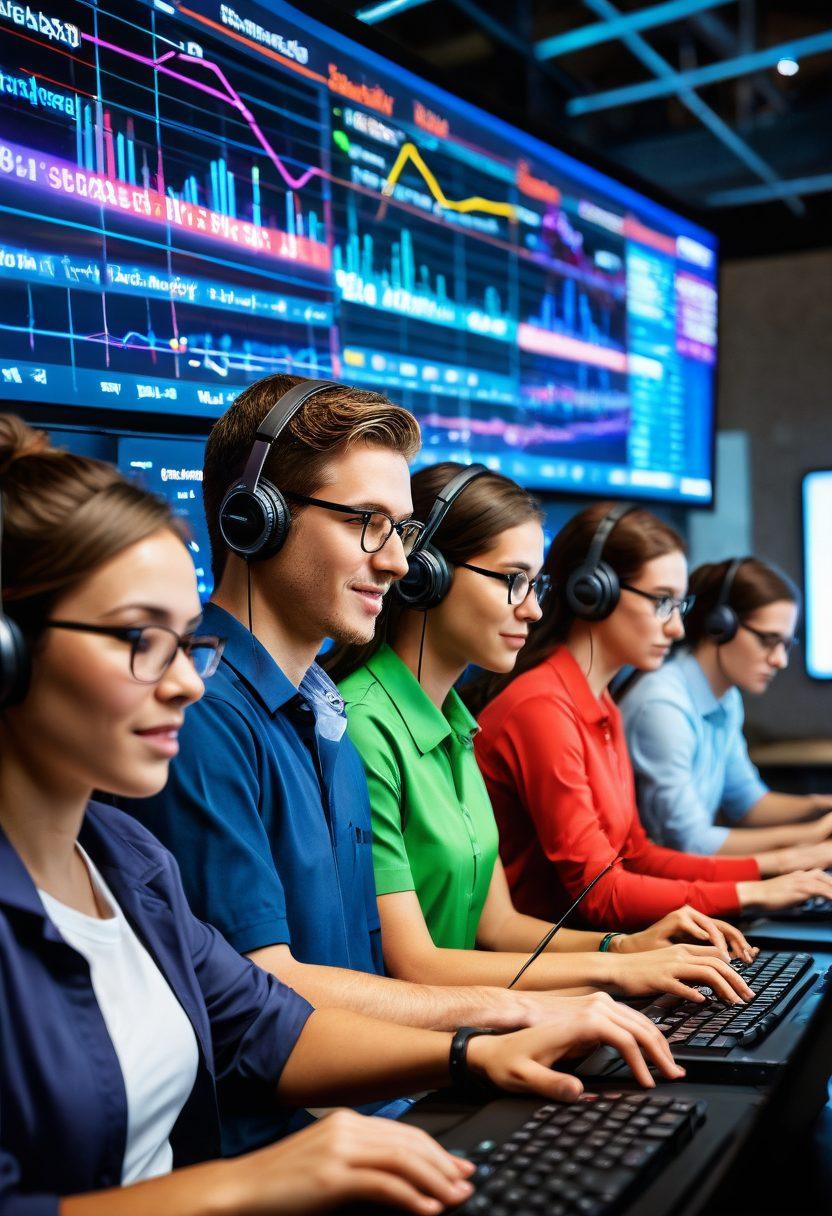 A dynamic scene of a diverse group of people engaged in playing various online typing games on their laptops and tablets, showcasing their excitement and focus. The background features a scoreboard displaying impressive scores, surrounded by vibrant speed lines and colorful keyboards. Include elements like floating letters and symbols to represent typing accuracy and speed enhancement. Create an inviting and energetic atmosphere. vibrant colors. super-realistic.